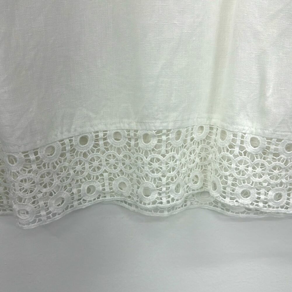 Jm Collection White 100% Linen Popover Top With Lace Croch Details Size M View 2
